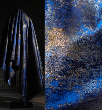 ON SALE, 40%OFF-Blue gold color jacquard fabric, wedding jacket fabric, fabric by the yard