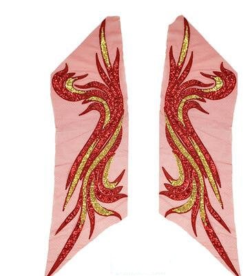 3 Color Blue/golden/red color sequins applique, embroidered applique, by the yard
