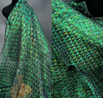 Colorful Laser Peacock Feather Mesh - Hollow Perspective Lace Fabric Designer Fabric Lightweight Fabric Hanfu Fabric,