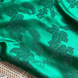 Dark green color fabric, silk jacquard fabric, animal and flower fabric, by the yard