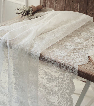 Cream white/pure white color pure cotton embroidery flower organza fabric, wedding lace fabric, scallop edge lace by the yard