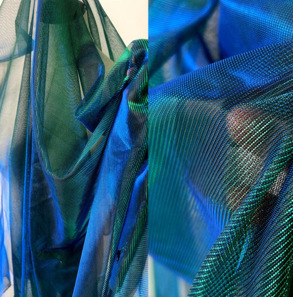 Green blue color gradient mesh fabric, stretch mesh, wedding fabric, soft mesh fabric, by the yard