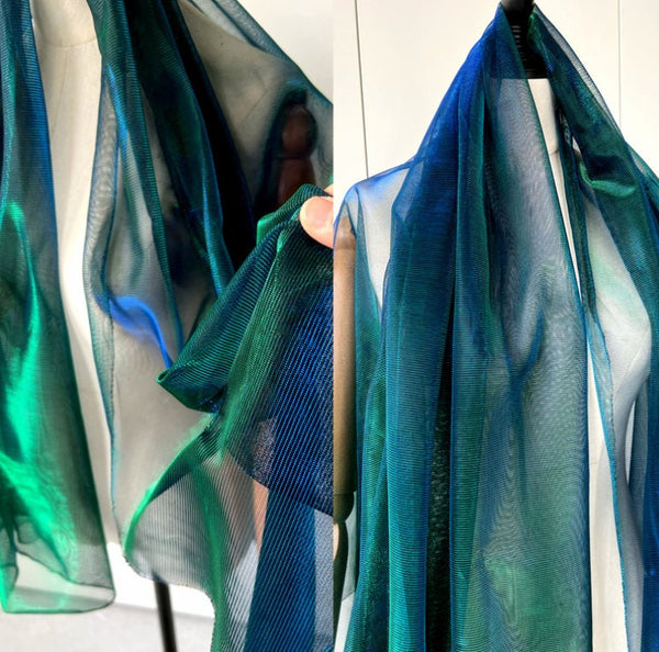 Green blue color gradient mesh fabric, stretch mesh, wedding fabric, soft mesh fabric, by the yard