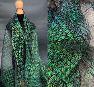 Colorful Laser Peacock Feather Mesh - Hollow Perspective Lace Fabric Designer Fabric Lightweight Fabric Hanfu Fabric,