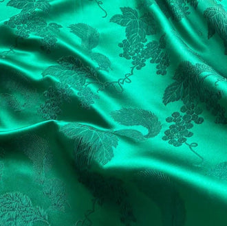 Dark green color fabric, silk jacquard fabric, animal and flower fabric, by the yard
