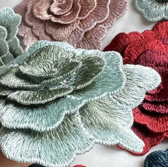 High quality double-layer 3D black grey color rose flower embroidery fabric patch dress Hanfu decorative patch hand sewing on