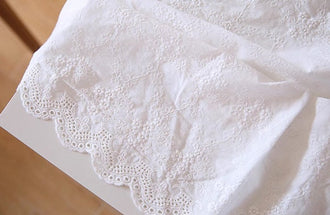 SALE, 100% cotton fabric, white color floral embroidery, handmade cotton fabric, DIY dress fabric,scallop edge fabric, by the yard