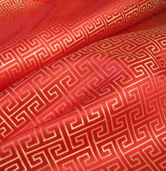 Red yellow color brocade fabric, fabric by the yard