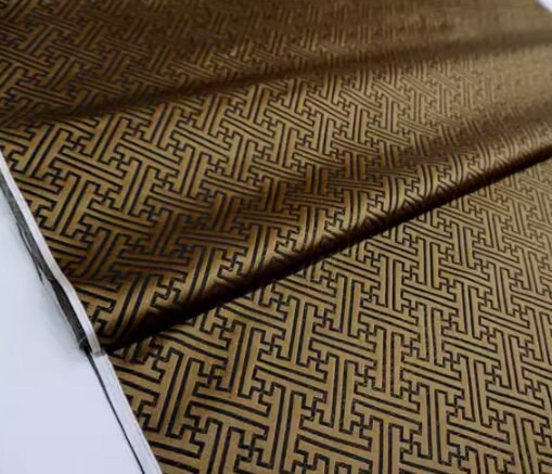 Bronze gold color with black pattern, brocade fabric, longevity brocade,  jacquard fabric by the yard