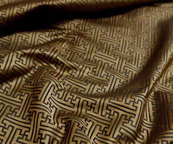 Bronze gold color with black pattern, brocade fabric, longevity brocade,  jacquard fabric by the yard