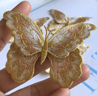 High quality double-layer 3D butterfly golden embroidery fabric patch dress Hanfu decorative patch hand sewing on