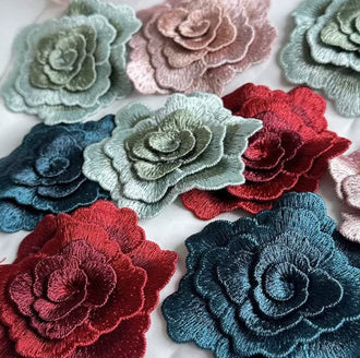 High quality double-layer 3D black grey color rose flower embroidery fabric patch dress Hanfu decorative patch hand sewing on