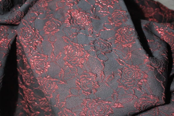 20%OFF-Fashion jacuqard fabric, black red rose style jacquard fabric, wedding fabric, by the yard