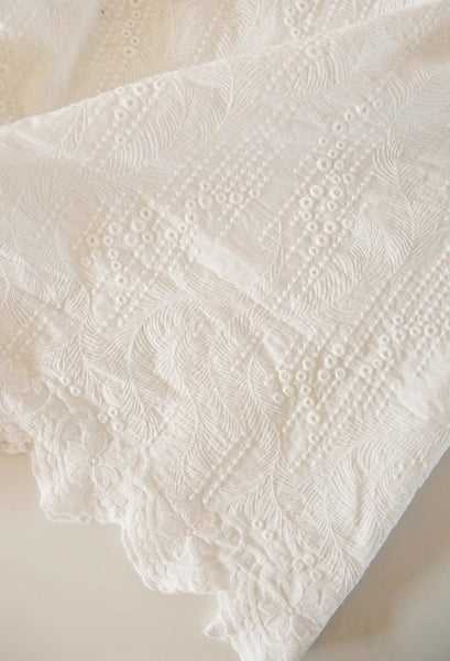 SALE, 100% cotton fabric, off-white color floral embroidery, cotton fabric, DIY dress fabric, scallop edge fabric, by the yard
