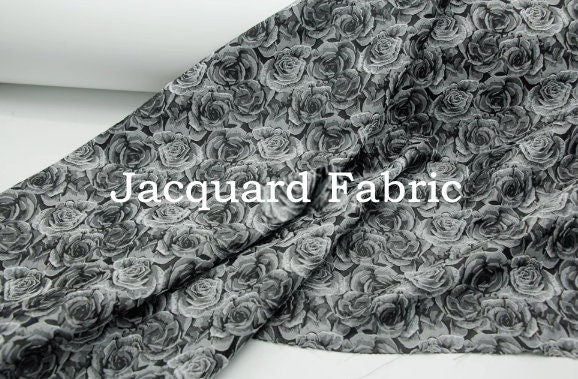 20%OFF-Fashion jacuqard fabric, black grey rose style jacquard fabric, wedding fabric, by the yard
