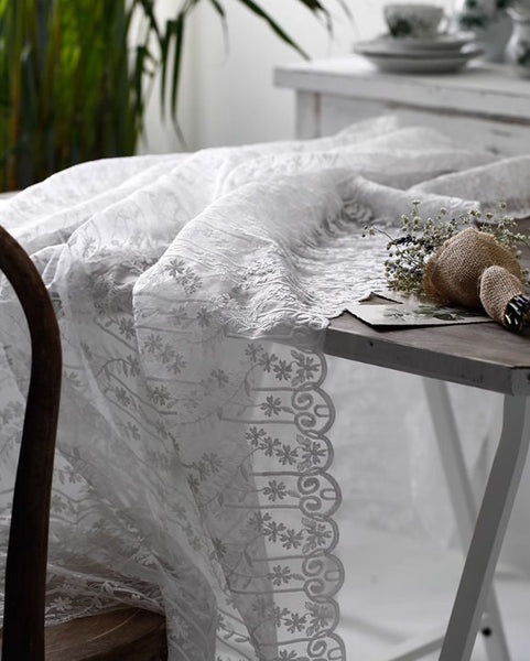 2 Color White/Cream White Organza Fabric,  Lace Fabric, Embroidered Cotton Floral Style Organza Fabric, Wedding Organza, Tablecloth Fabric