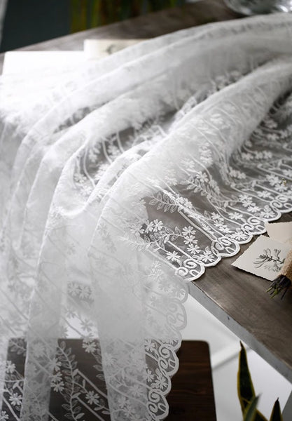 2 Color White/Cream White Organza Fabric,  Lace Fabric, Embroidered Cotton Floral Style Organza Fabric, Wedding Organza, Tablecloth Fabric