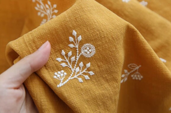 SALE, Ginger beige pure cotton embroidery fabric, cotton fabric, by the yard