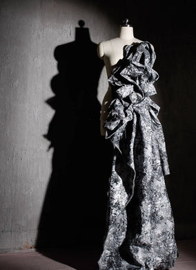 High quality jacquard fabric, black gray ink pattern texture jacquard fabric, wedding dress fabric, for cosplay