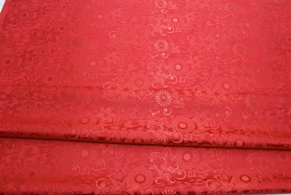 Red color flower brocade fabric, jacquard brocade fabric, by the yard