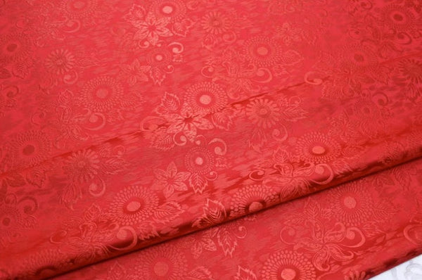 Red color flower brocade fabric, jacquard brocade fabric, by the yard