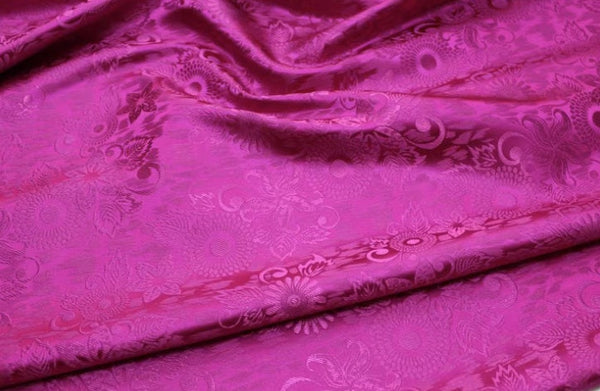 Rose red color flower brocade fabric, jacquard brocade fabric, by the yard