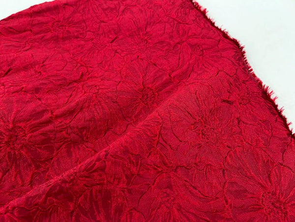 Bright red glossy fabric, concave and convex large jacquard designer fabric, dress skirt vest fabric