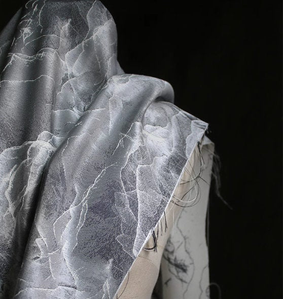 30%Off-Grey white color jacquard fabric, wedding jacket fabric, cosplay cloak fabric by the yard