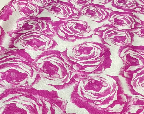 Silk stretch satin fabric with wide width, smooth fabric, pink rose printed mulberry silk fabric