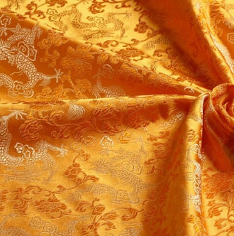 Golden yellow dragon brocade fabric, jacquard brocade fabric, by the yard