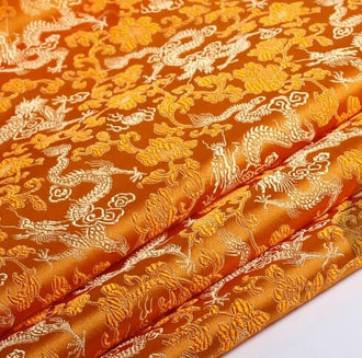 Golden yellow dragon brocade fabric, jacquard brocade fabric, by the yard