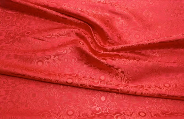 Red color flower brocade fabric, jacquard brocade fabric, by the yard