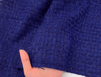 Royal blue bright silk woven tweed fabric for spring and autumn dress set fabric