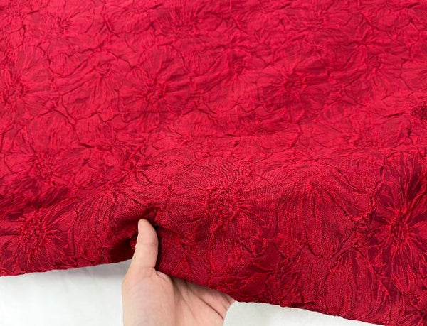 Bright red glossy fabric, concave and convex large jacquard designer fabric, dress skirt vest fabric