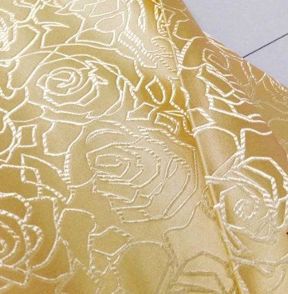 Golden brocade fabric with rose pattern, jacquard fabric, cosplay dress fabric, by the yard