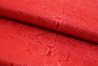 Red color brocade fabric with rose pattern, jacquard fabric, cosplay dress fabric, by the yard