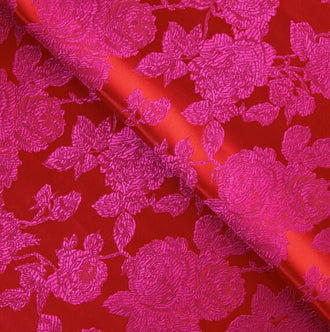 Chinese style cheongsam fabric, classical red flowers silk jacquard fabric