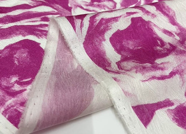 Silk stretch satin fabric with wide width, smooth fabric, pink rose printed mulberry silk fabric