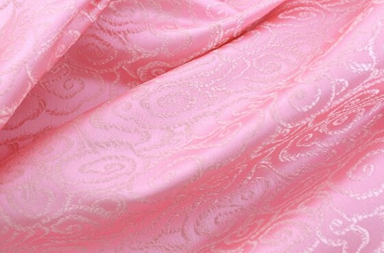 Pink color brocade fabric, jacquard fabric, by the yard