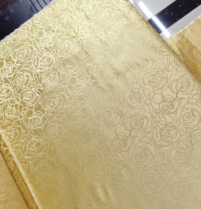 Golden brocade fabric with rose pattern, jacquard fabric, cosplay dress fabric, by the yard