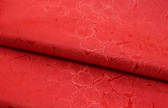 Red color brocade fabric with rose pattern, jacquard fabric, cosplay dress fabric, by the yard