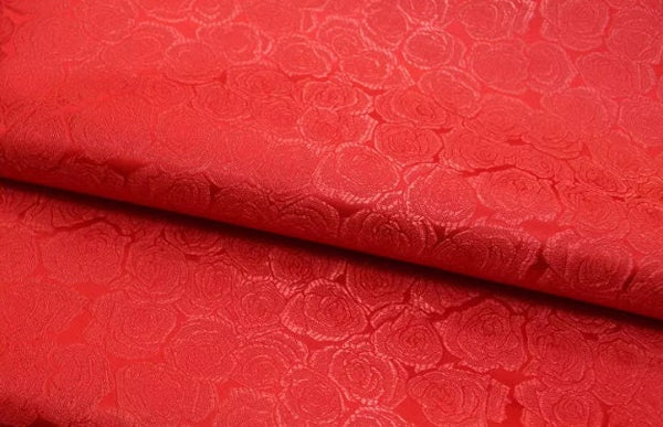 Red color brocade fabric with rose pattern, jacquard fabric, cosplay dress fabric, by the yard