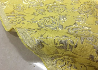 Bright yellow color brocade fabric with rose pattern, jacquard fabric, cosplay dress fabric, by the yard