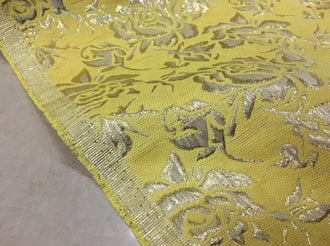 Bright yellow color brocade fabric with rose pattern, jacquard fabric, cosplay dress fabric, by the yard