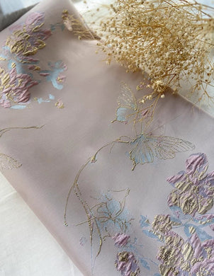 3 Color light blue/light pink/red color Butterfly jacquard fabric, relief fabric, fabric by the yard
