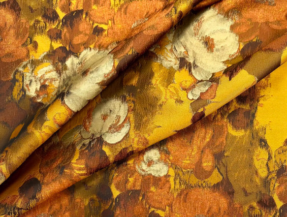 ON SALE, Vintage Yellow Brown Oil Painting Style Jacquard Fabric Dress Set Dress Fabric, Fabric by the yard