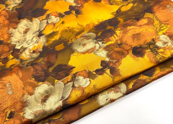 ON SALE, Vintage Yellow Brown Oil Painting Style Jacquard Fabric Dress Set Dress Fabric, Fabric by the yard