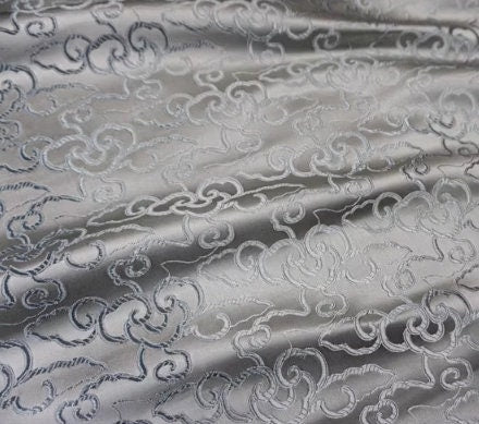 Chinese Traditional Auspicious Patterns Fabric, Silver Grey Brocade Fabric, Jacquard Fabric, Lucky Pattern Fabric