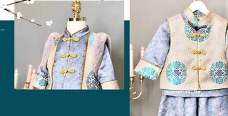 Retro Chinese patterned blue gold brocade fabric