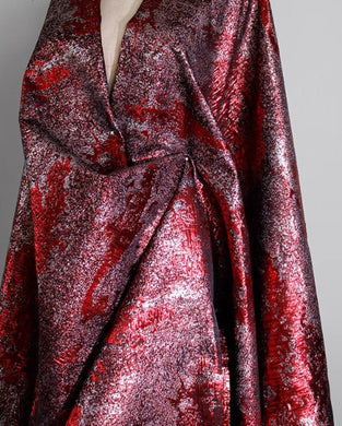 Glossy texture jacquard fabric, red black silver color coat pants fabric